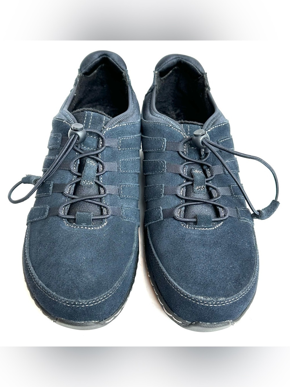 Aetrex Navy Blue Suede Sneakers Slip Resistant Pull String Lace Casual Sz Eu 41